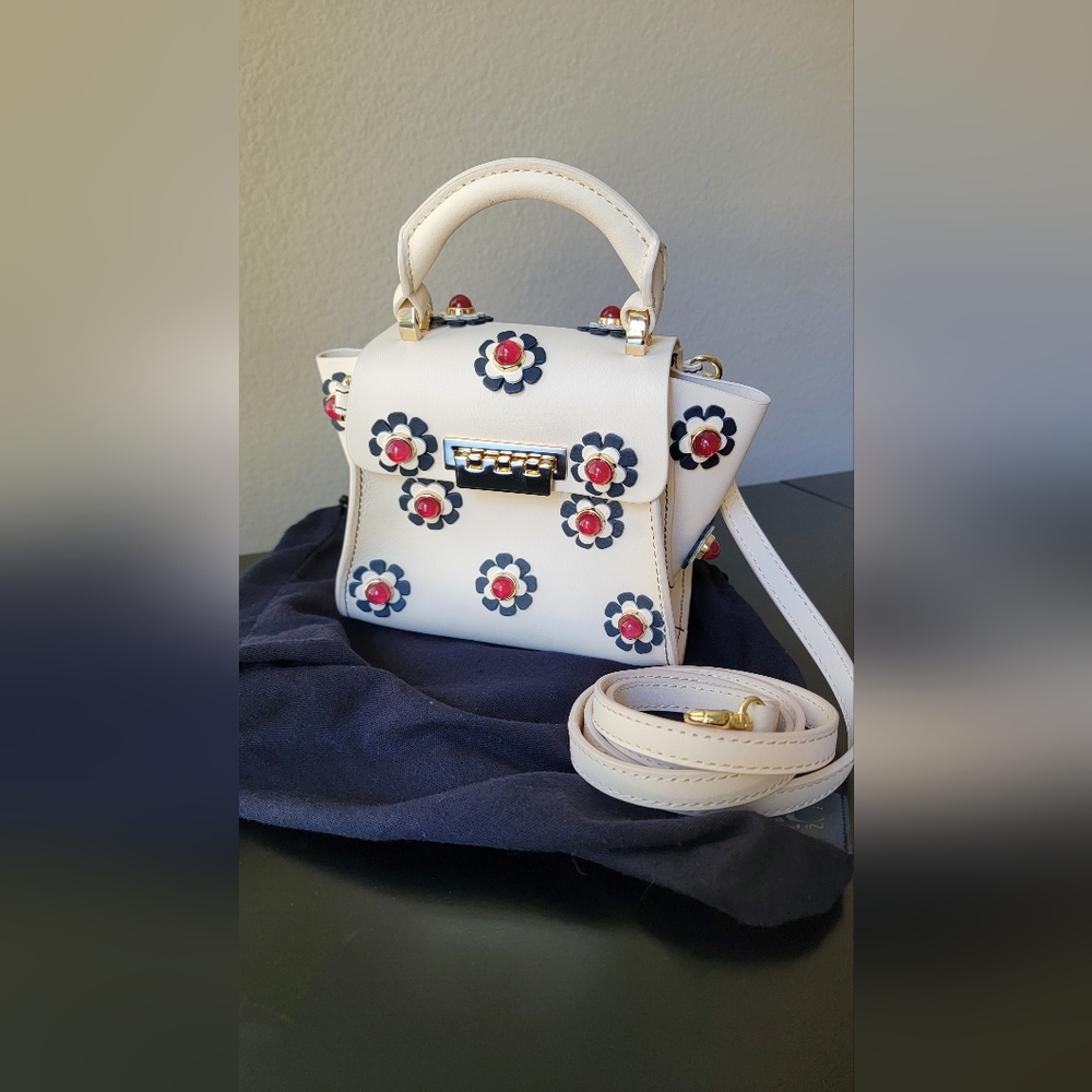 Zac Posen iconic floral appliqué leather Top handle leather crossbody bag- MINI